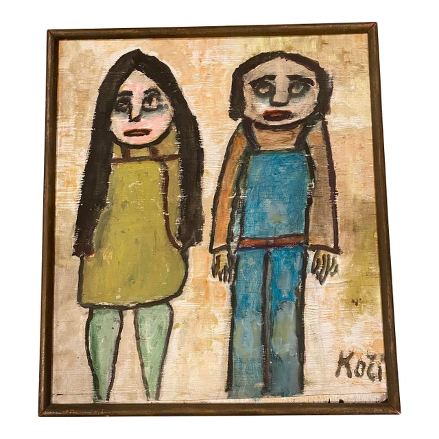 Late 20th Century Folk Art Painting on Board For Sale