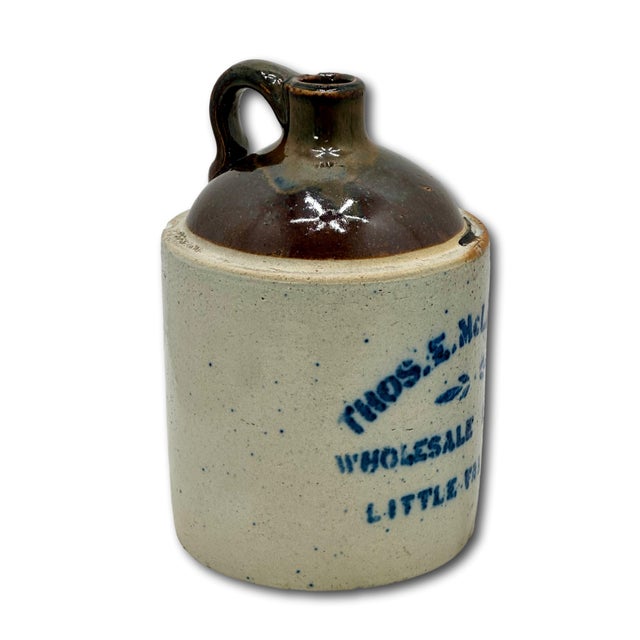 This Really is a Great Looking Antique American Blue Decorated Stoneware Liquor Jug. Circa Very Early 20th Century. Nice...