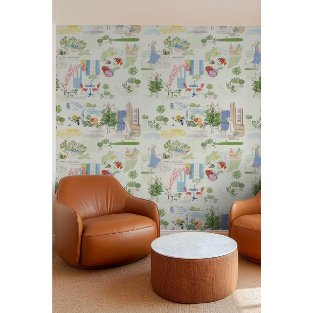 Textile Farmer's Market Toile Grasscloth Wallpaper by House Party | 6 Yards For Sale - Image 7 of 8