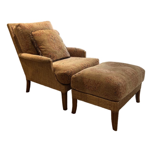 McGuire Umbria Lounge Chair, Ottoman and Throw Pillow For Sale