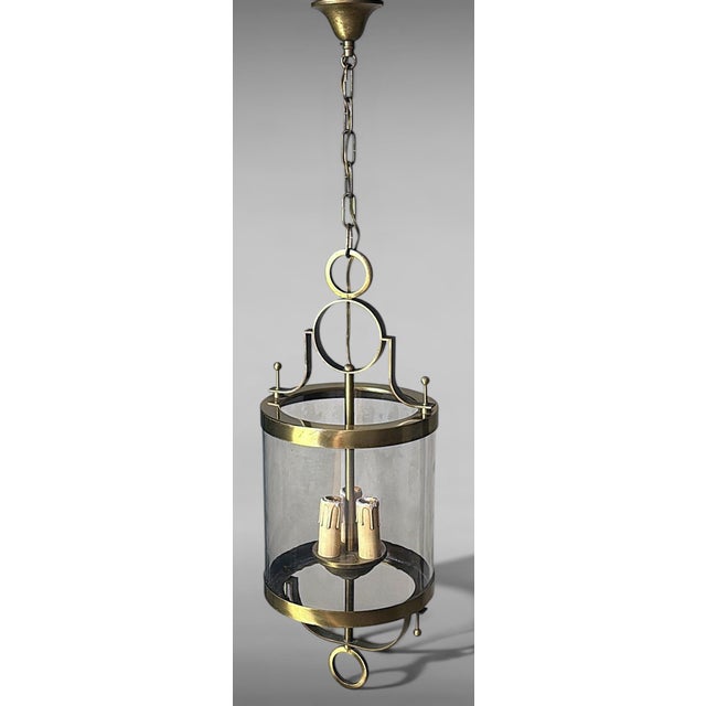 Mid-Century Modern Mid 20th Century Neoclassical French Brass and Blown Glass Lantern For Sale - Image 3 of 18