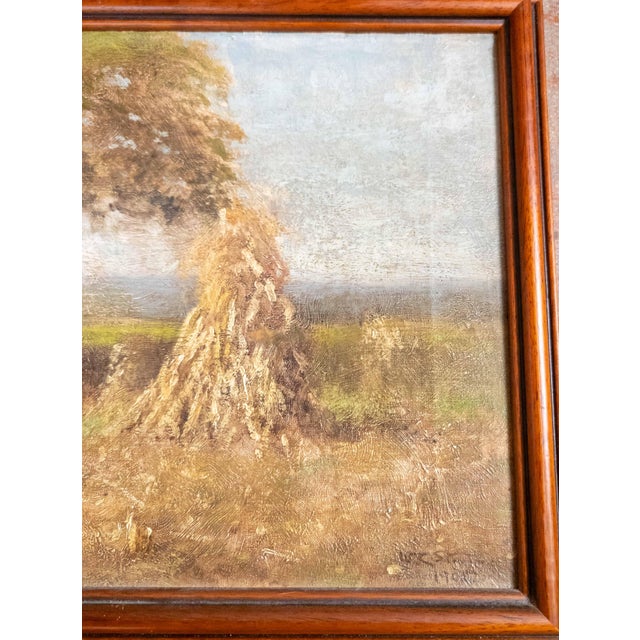 1900 - 1909 20th Century American Tonalist Fall Landscape With Corn Stalks by William Charles Stevens For Sale - Image 5 of 15