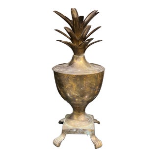 Vintage Hollywood Regency Style Solid Brass Pineapple Urn With Paw Feet For Sale