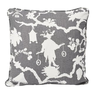 Schumacher Double-Sided Pillow in Shantung Silhouette Linen Print For Sale