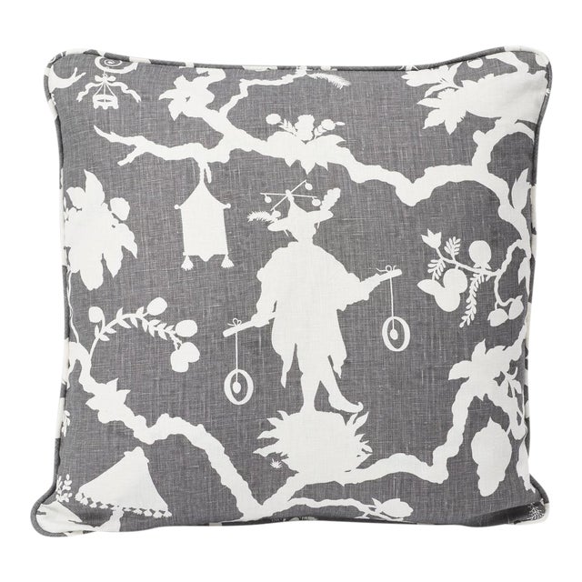 Schumacher Double-Sided Pillow in Shantung Silhouette Linen Print For Sale