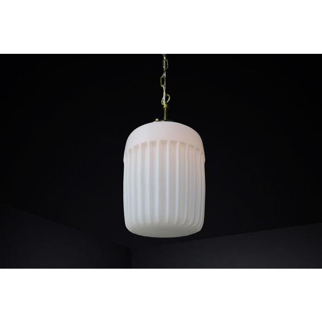Mid-Century Modern Opaline Glass & Brass Pendant Light, European, 1970s For Sale - Image 3 of 9