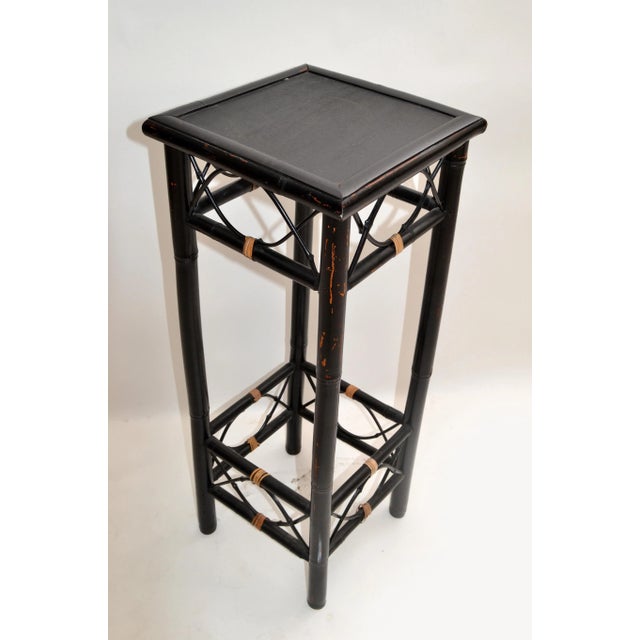 Vintage Brighton Chinoiserie Rattan Bamboo Stand, Side or End Table, Column 1970 For Sale - Image 12 of 13