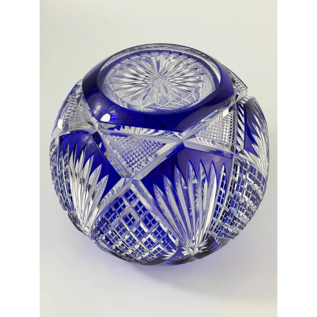 Blue Bohemian Cobalt Blue Cut Crystal Bowl, 1920s-1930s For Sale - Image 8 of 9
