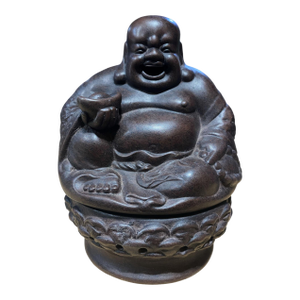 Ceramic Incense Burner W/Laughing /Wealth Buddha 5.5 H