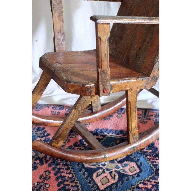 American 1940s Hand Carved and Handmade Rustic Rocker For Sale - Image 3 of 18