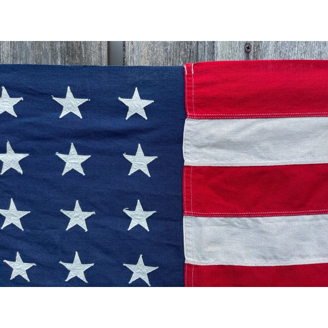 Textile Antique 48 Star American Flag Sewn Stars and Stripes Faded Colors Tea Stained Patina For Sale - Image 7 of 8
