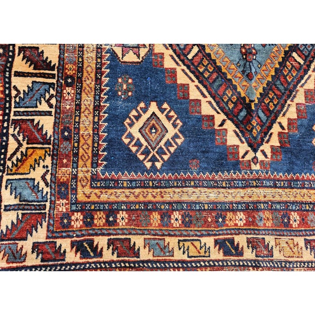 19th Century Caucasian Kazak Area Rug, Hand-Knotted Wool, Blue & Ivory, 4' x 6' For Sale - Image 18 of 18