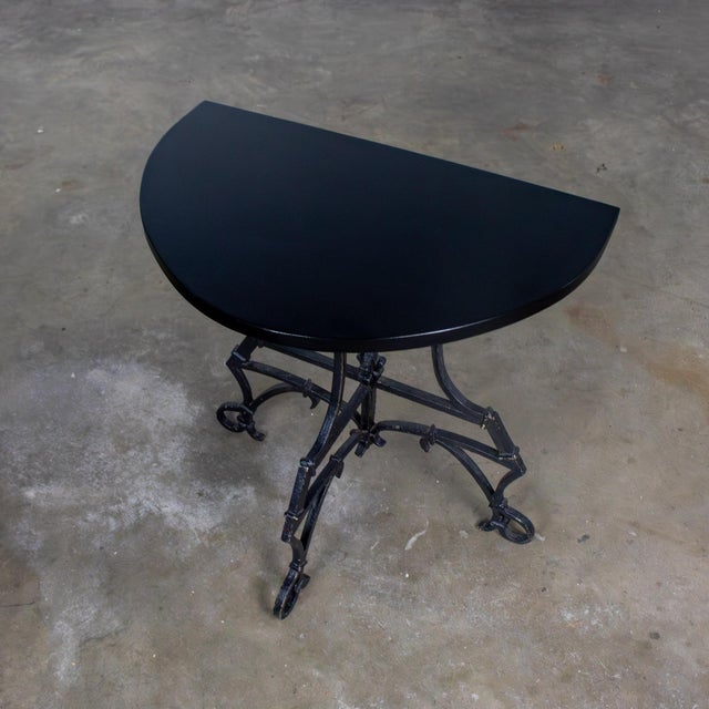 Early 20th Century Art Deco Italianate Demilune Table Black Painted Hand Wrought Iron Base For Sale - Image 12 of 18