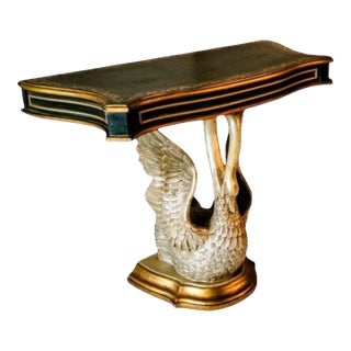Italian Neo-Classical Style Leather Top Console Table W/ Swan Form Base For Sale
