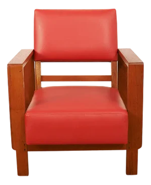 Armchair in Wood Frame & Red Artificial Leather, Cape Town