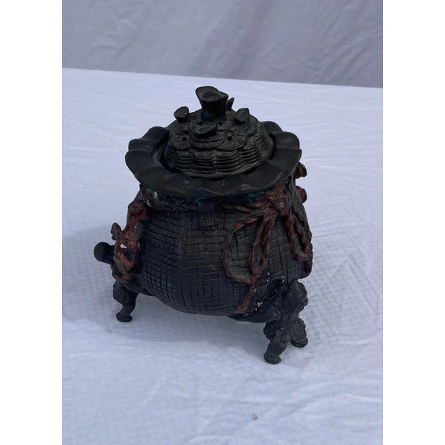 Mid 19th Century Bronze Incense Burner Money Bag Supported by 3 Men For Sale - Image 13 of 13