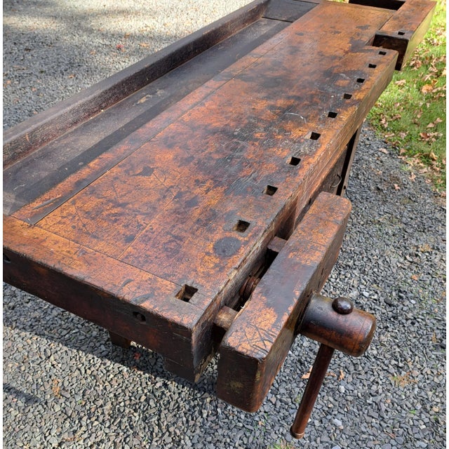 Late 19th Century Antique Industrial Carpenters Workbench Kitchen Island For Sale - Image 5 of 14