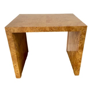 Milo Baughman Style Post Modern Burl Wood Side Table For Sale
