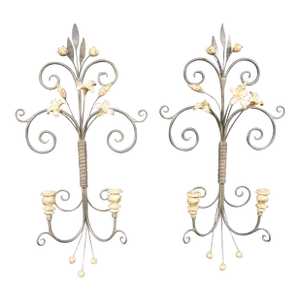 Mid 20th Century Giltwood & Iron Wall Sconces- a Pair