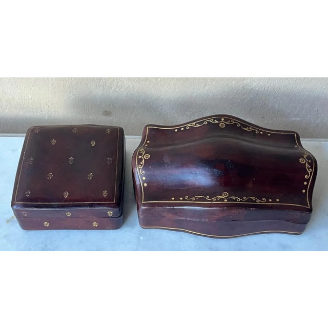 Italian Italian Tooled Leather Boxes-Set of 2, C. 1960's For Sale - Image 3 of 16