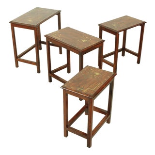 Italian Rosewood Nesting Tables with Copper Inlay, 1950s, Set of 4 For Sale