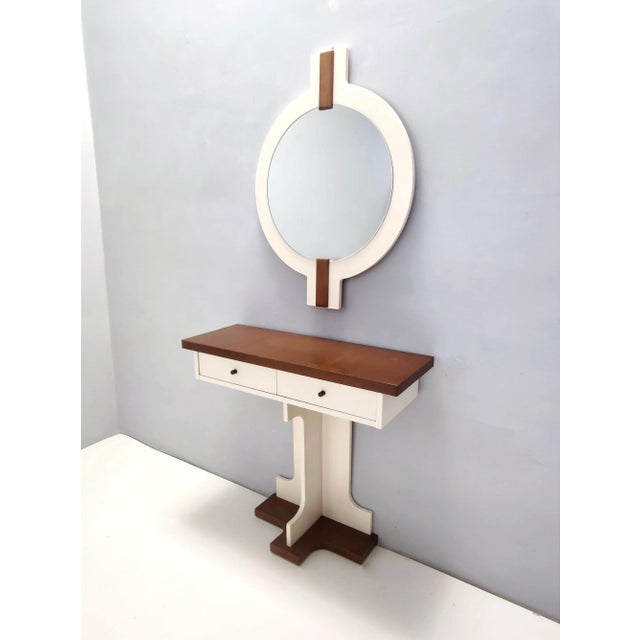 Postmodern Ivory Lacquered Walnut Wall Mirror and Console Table, Italy, 1970s, Set of 2 For Sale - Image 4 of 11