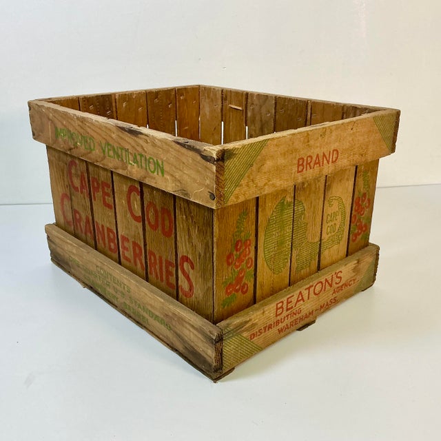 Wood Mid-Century Rustic Boho Chic Coastal Cape Cod Cranberries Crate. For Sale - Image 7 of 12