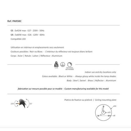 Modern Black Five Curved Fixed Arms Spider Ceiling Lamp from Serge Mouille For Sale - Image 11 of 12