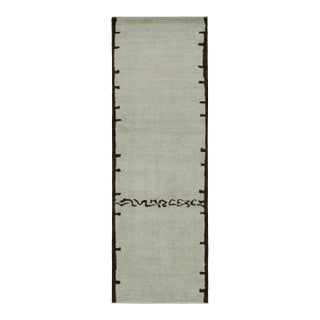 Rug & Kilim’s Modern Abstract Runner in Blue & Gray With a Rich Brown Pattern For Sale