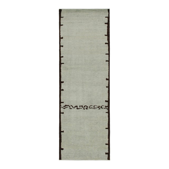 Rug & Kilim’s Modern Abstract Runner in Blue & Gray With a Rich Brown Pattern For Sale