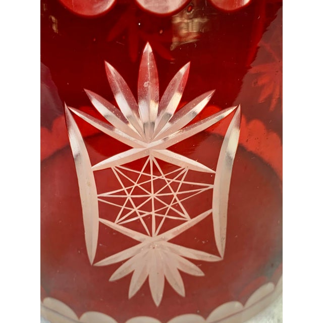 Glass Vintage Red Bohemian Cut Glass Lidded Biscuit Jar For Sale - Image 7 of 13