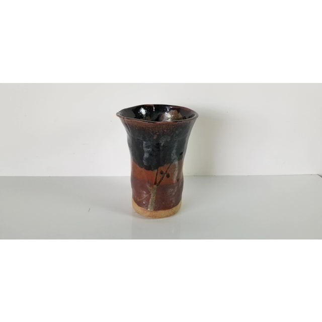 Vintage Signed Brown Glaze Art Pottery Vase For Sale - Image 4 of 10