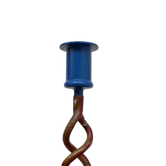Modern Regency Blue and Gilt Brass Candlesticks, 1950s, Set of 2, in Flawless conditions. Designed 1950 to 1959