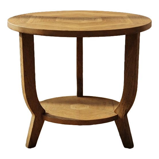 20th Century Vintage Round Wooden Coffee Table with Lower Shelf, 1940s For Sale