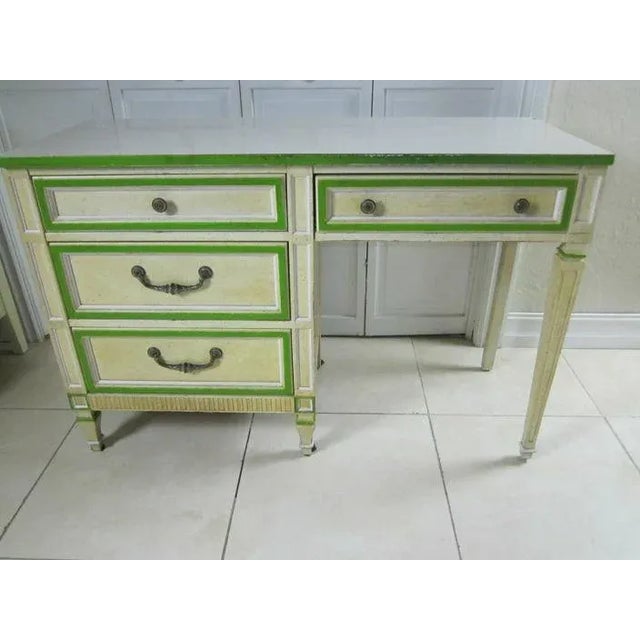1970s 1970s Vintage Mid Century Desk by Stanley Four Drawer Ivory and Green For Sale - Image 5 of 12