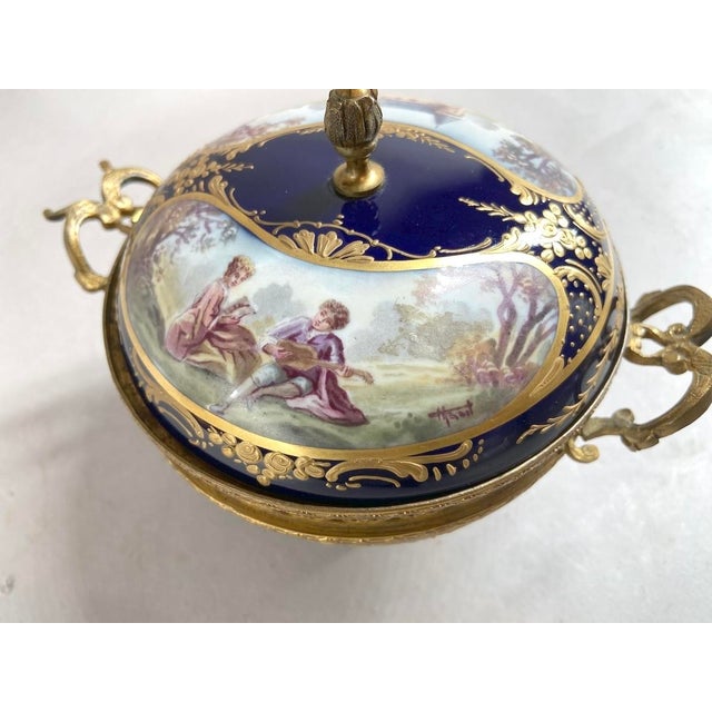 Early 20thC Sevres Blue Porcelain Bronze Bowl - 1 Pc For Sale - Image 14 of 16