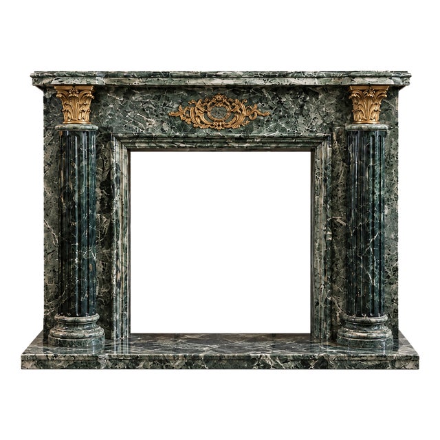Fireplace in Green Alpine Marble, 1940s For Sale