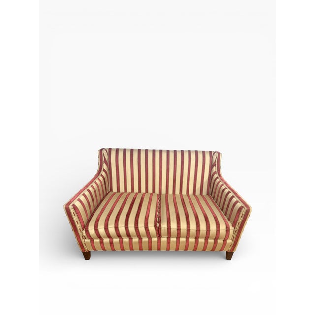 Transitional Century Furniture Classic Tailored Loveseat in Custom Striped Upholstery, Made in Usa For Sale - Image 3 of 15