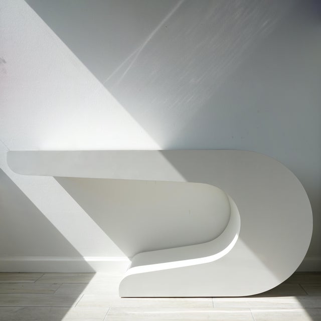 Pierre Cardin White Laminate Console Desk Table in the Style of Pierre Cardin For Sale - Image 4 of 9