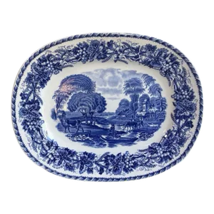 French 19th Century Large Blue and White Transferware Platter Sarreguemines