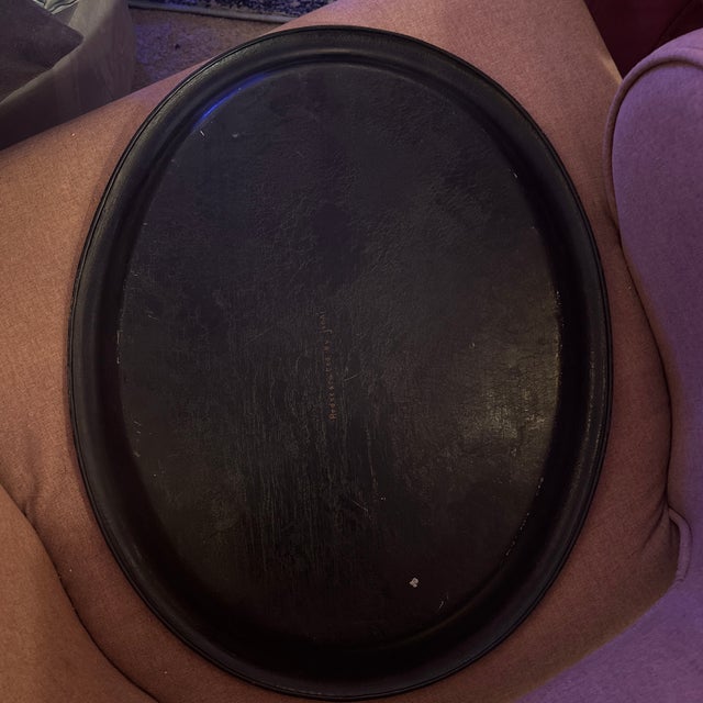 French Antique French Tole Peinte Du Lac Toleware, Lacquered & Gilt Tinned Metal Tray, Decorator Signed For Sale - Image 3 of 9