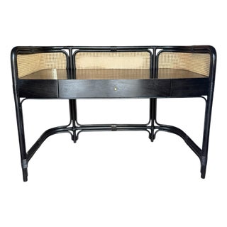 Ebonized Rattan and Woven Writing Desk For Sale