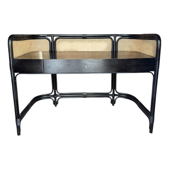 Ebonized Rattan and Woven Writing Desk For Sale