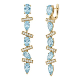 Modern Geometric Topazes Drop Earrings, Silver, Gold, Pair For Sale