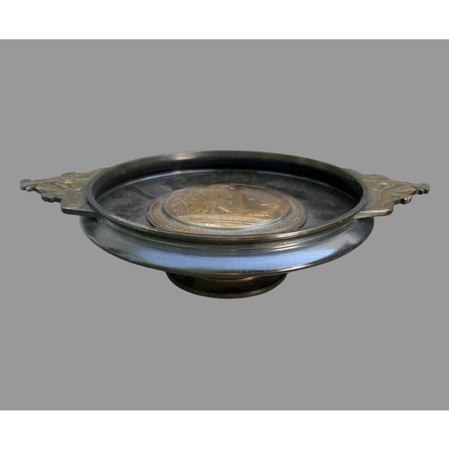 Antique Egyptian Revival Figural Embossed Bronze Footed Compote Tazza Bowl For Sale - Image 10 of 12