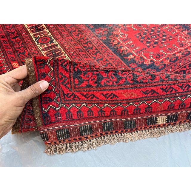 Red Vintage Turkmen Bukhara Wool Rug 6'6" X 9'9" Afghan Ersari Tribal Carpet, Bedroom Rug For Sale - Image 8 of 9