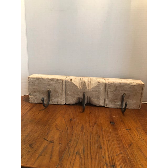 1960s Carved Pine Coat/Hat Rack with Iron Hooks For Sale - Image 9 of 9