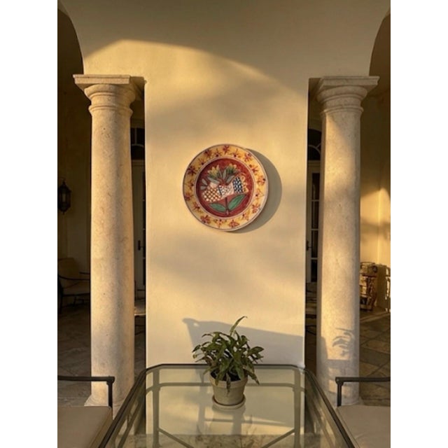 Ceramic Vintage Hand-Painted Mediterranean Terracotta Wall Accent Plate With Bird & Tulip Motif For Sale - Image 7 of 11