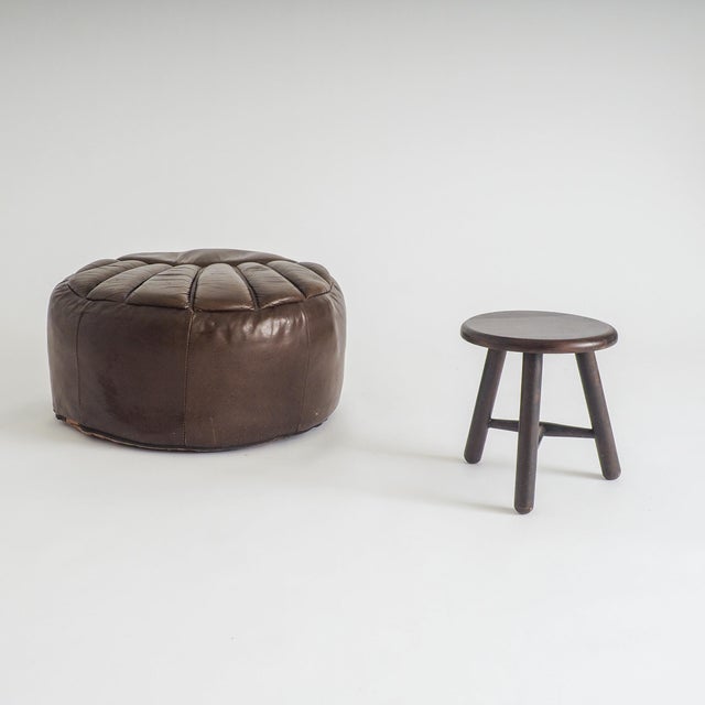 Brown Vintage Leather Pouf, 1970s For Sale - Image 8 of 12