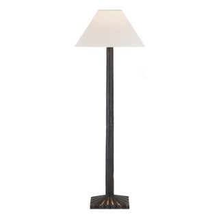 Chapman & Myers by Visual Comfort Signature Strie Buffet Lamp in Aged Iron with Linen Shade For Sale